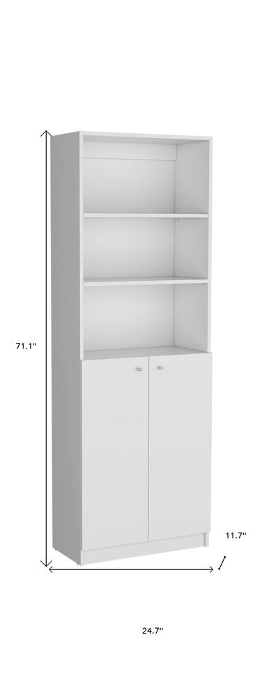 Set of Three White Wood Five Tier Modular Bookcase with Two Doors