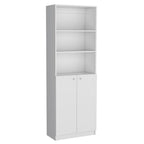 Set of Three White Wood Five Tier Modular Bookcase with Two Doors