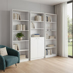 Set of Three White Wood Five Tier Modular Bookcase with Two Doors