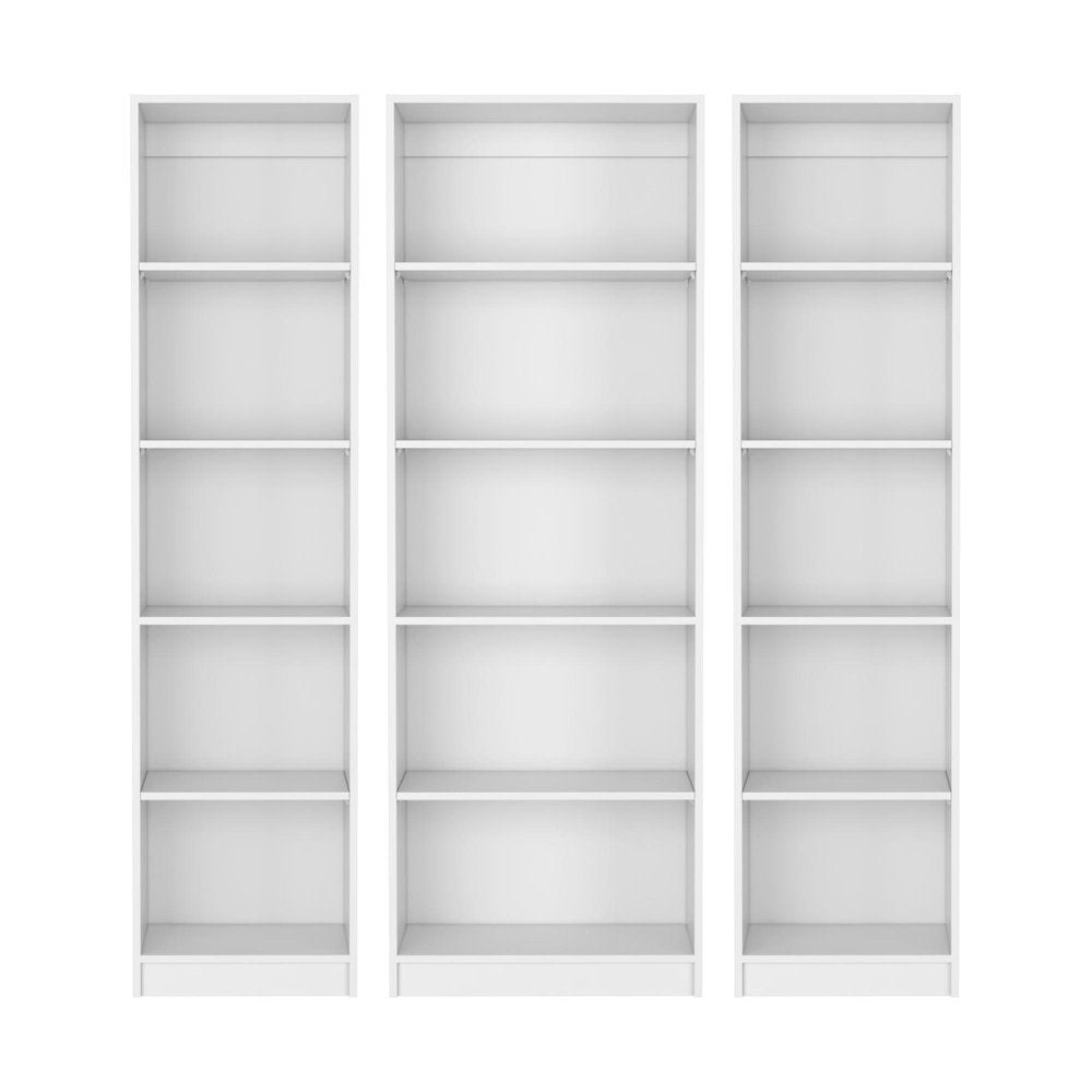 Set of Three White Wood Five Tier Modular Bookcase