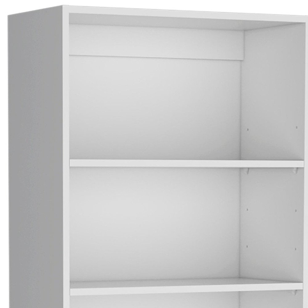 Set of Three White Wood Five Tier Modular Bookcase with Four Doors