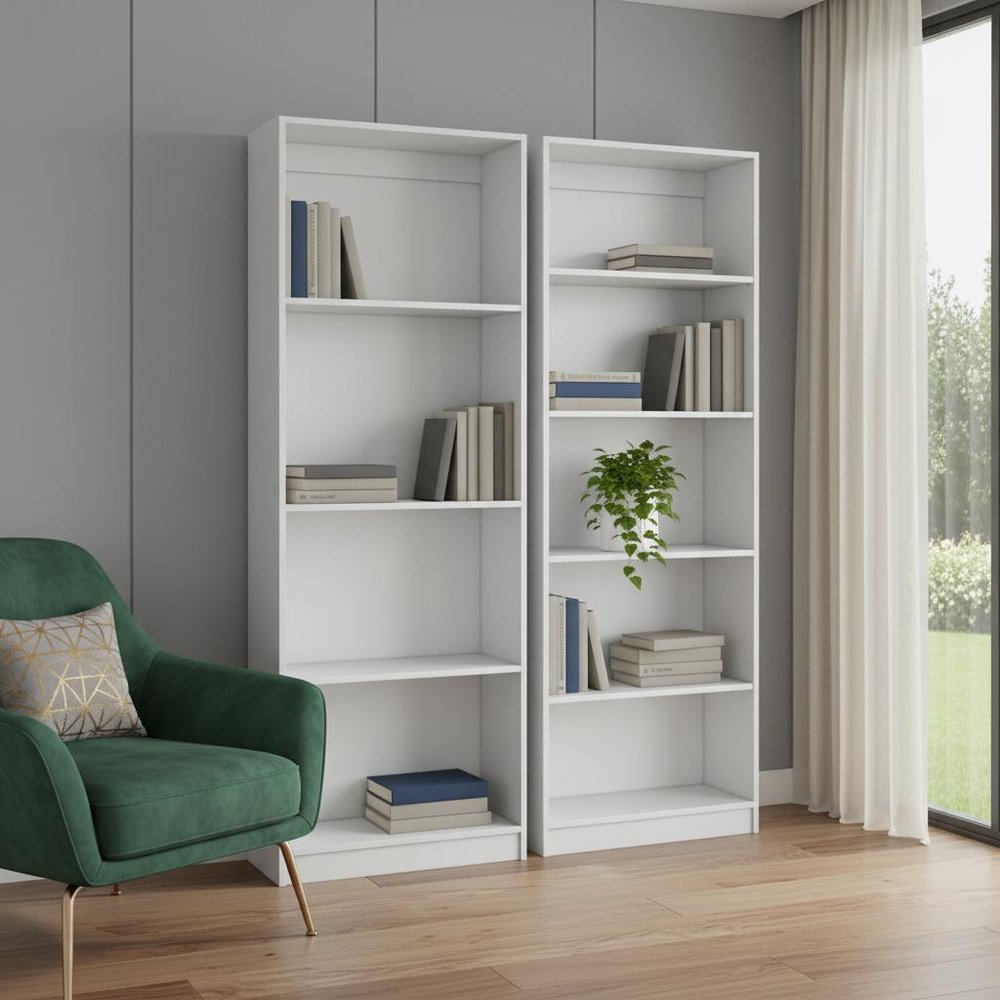 Set of Two White Wood Nine Tier Modular Bookcase