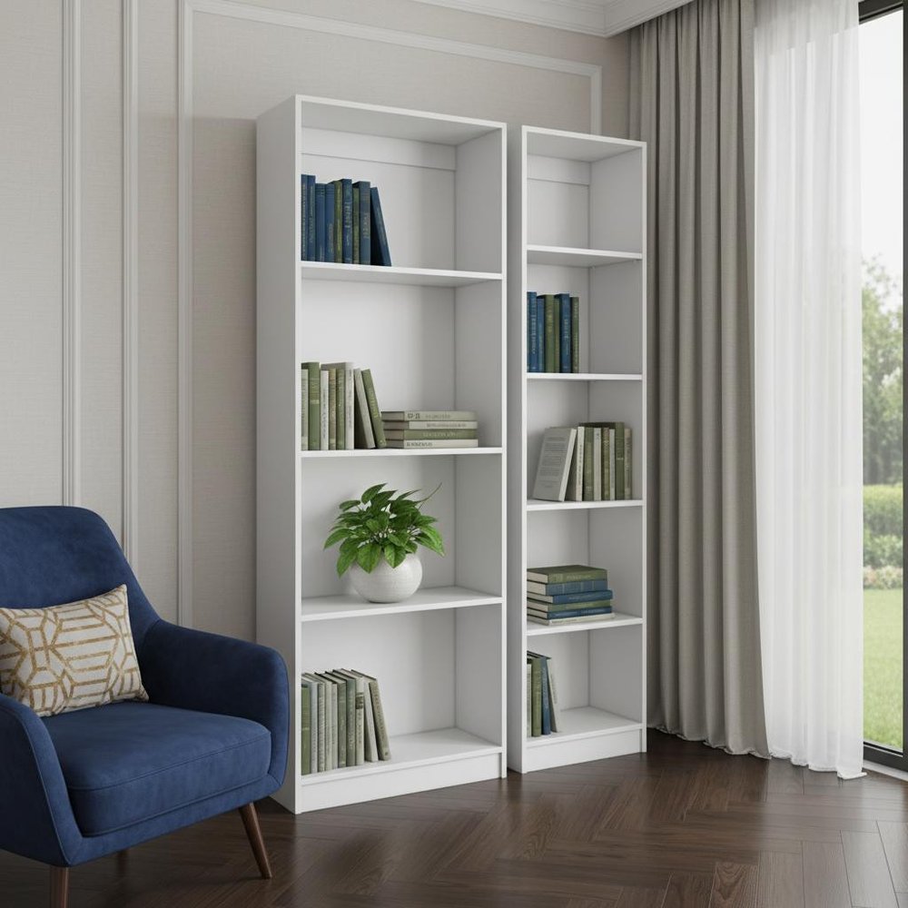 Set of Two White Wood Nine Tier Modular Bookcase