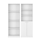 Set of Two White Wood Seven Tier Modular Bookcase with Two Doors