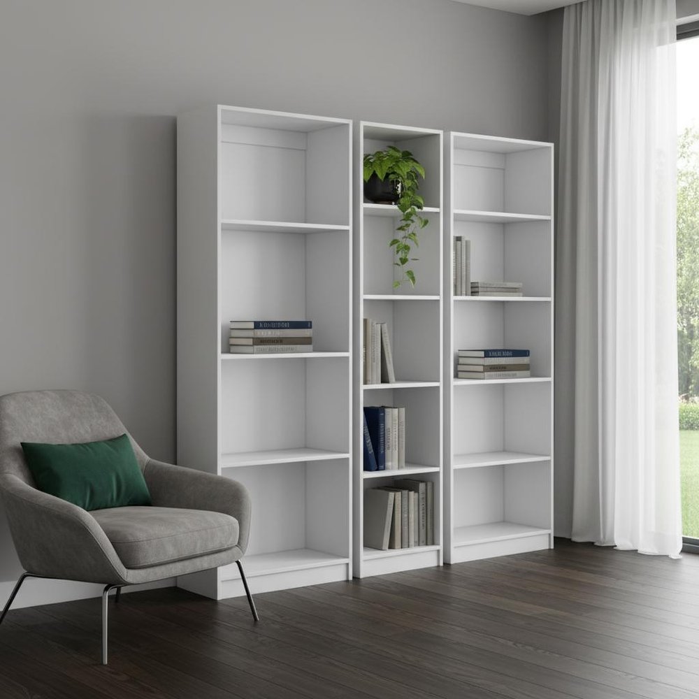 Set of Three White Wood Fourteen Tier Modular Bookcase