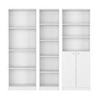 Set of Three White Wood Twelve Tier Modular Bookcase with Two Doors