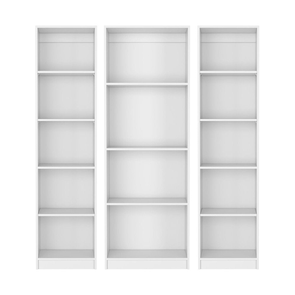 Set of Three White Wood Fourteen Tier Modular Bookcase