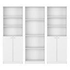Set of Three White Wood Ten Tier Modular Bookcase with Four Doors