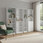 Set of Four White Wood Seventeen Tier Modular Bookcase with Two Doors