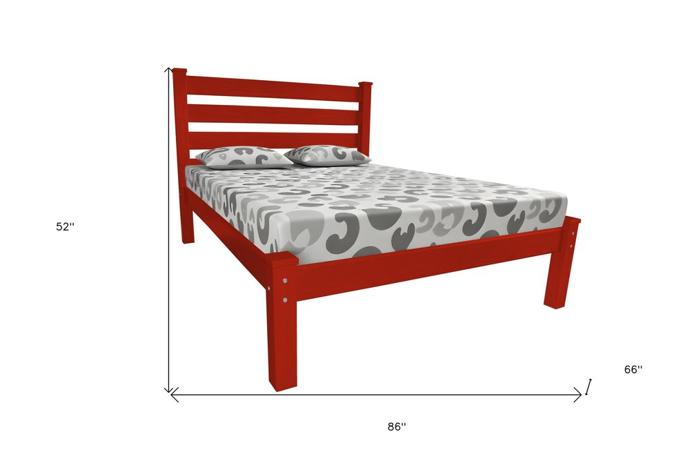 Red Solid Wood Queen Bed Frame
