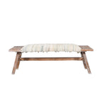 50" White and Brown Cotton Upholstered Striped Bench