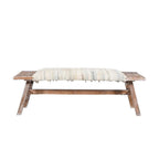 50" White and Brown Cotton Upholstered Striped Bench