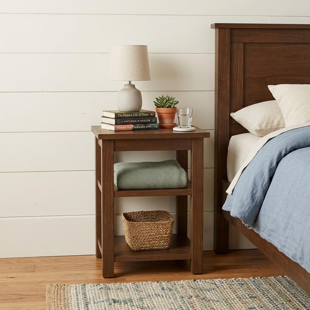 28" Brown Solid Wood Nightstand