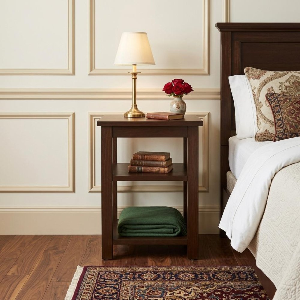 28" Dark Brown Solid Wood Nightstand