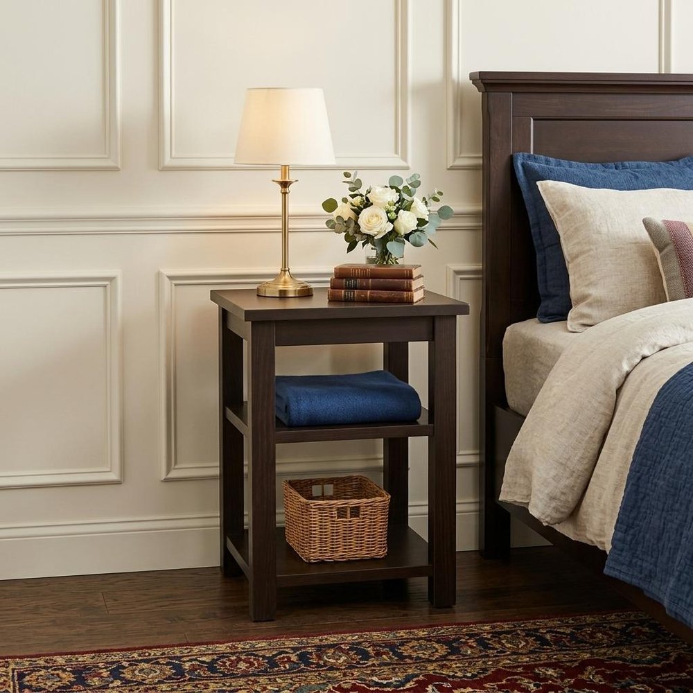 28" Brown Solid Wood Nightstand
