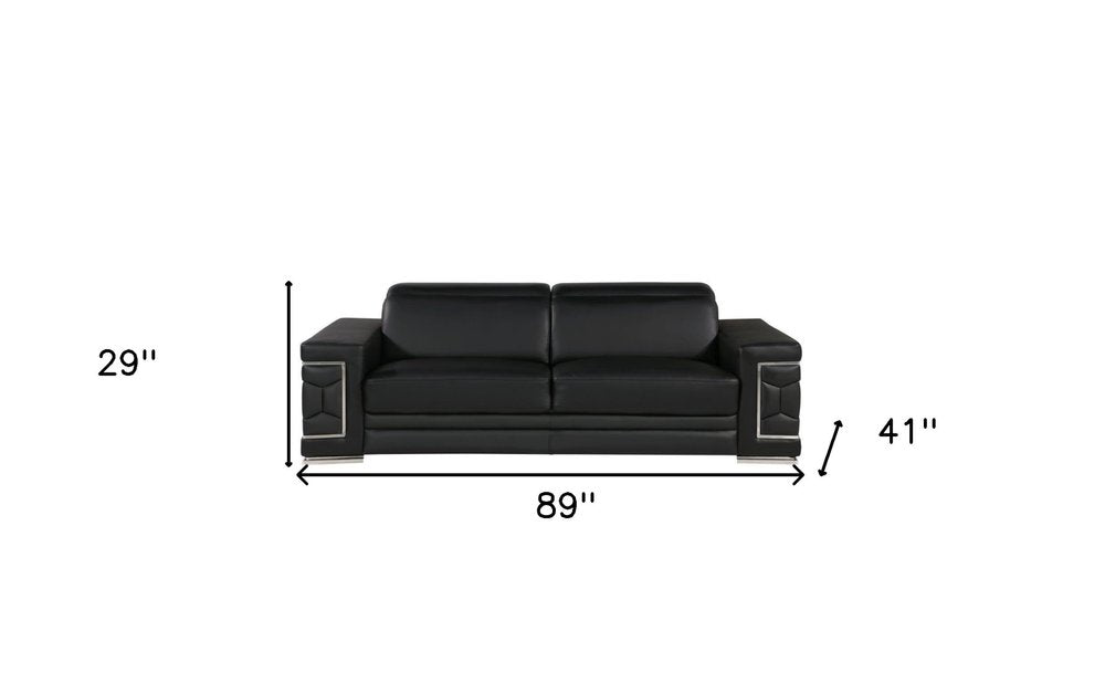 89" Light Gray Top Grain Leather Sofa