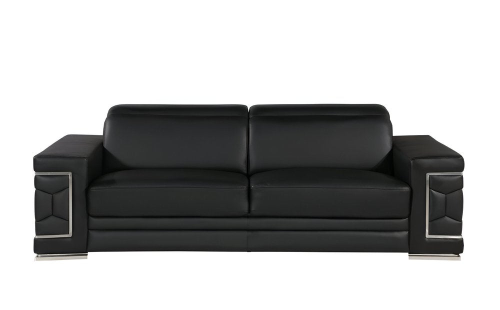 89" Light Gray Top Grain Leather Sofa