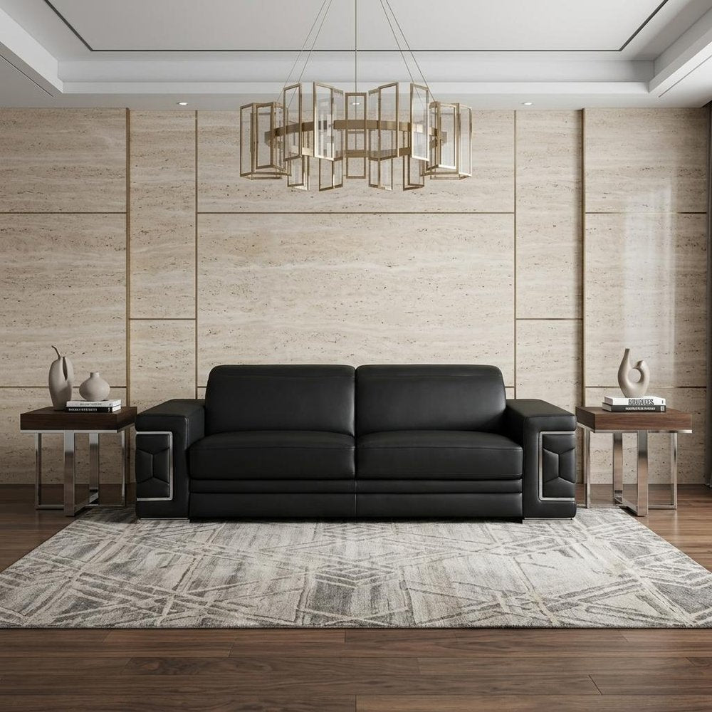 89" Light Gray Top Grain Leather Sofa