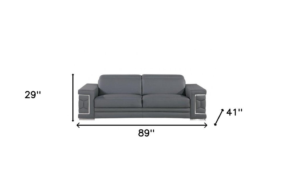 89" Light Gray Top Grain Leather Sofa