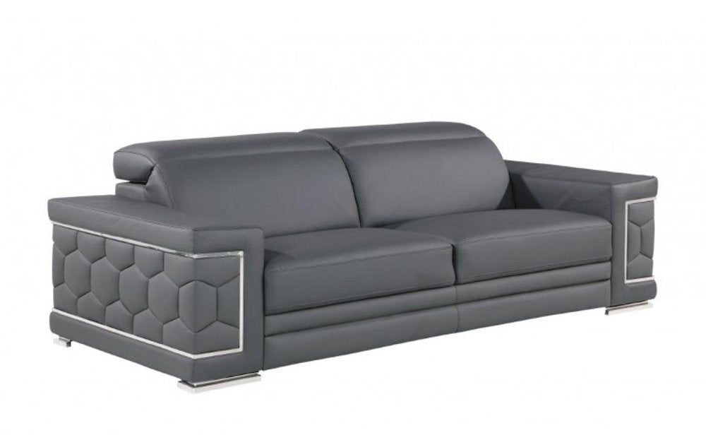 89" Light Gray Top Grain Leather Sofa