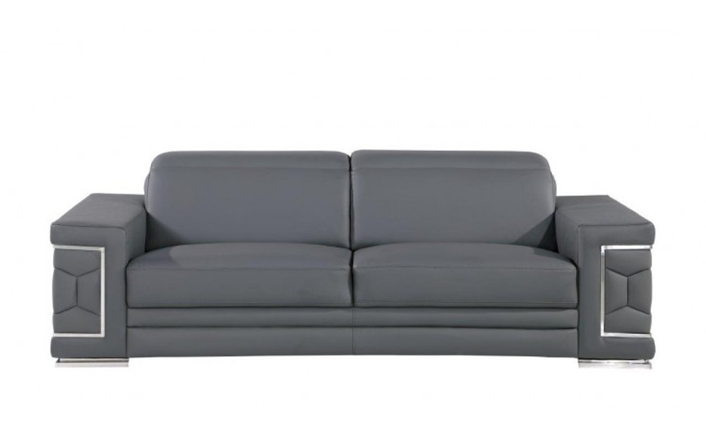 89" Light Gray Top Grain Leather Sofa