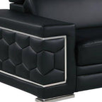 Two Piece Black Genuine Leather Five Person Seating Set