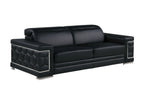 Two Piece Black Genuine Leather Five Person Seating Set