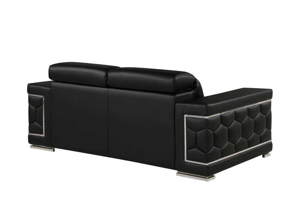 Two Piece Black Genuine Leather Five Person Seating Set