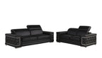 Two Piece Black Genuine Leather Five Person Seating Set
