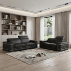 Two Piece Black Genuine Leather Five Person Seating Set
