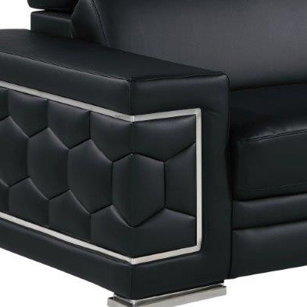 Three Piece Black Genuine Leather Six Person Seating Set