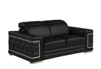 Three Piece Black Genuine Leather Six Person Seating Set