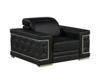 Three Piece Black Genuine Leather Six Person Seating Set