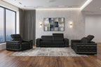 Three Piece Black Genuine Leather Six Person Seating Set