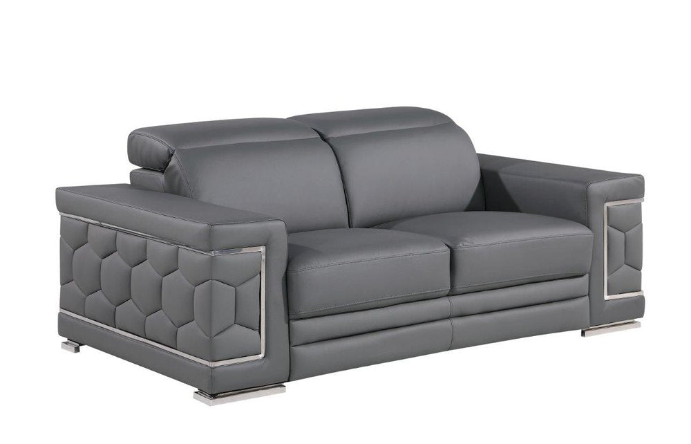 Two Piece Gray Genuine Leather Five Person Seating Set