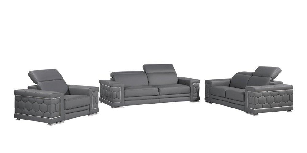 Three Piece Gray Genuine Leather Six Person Seating Set