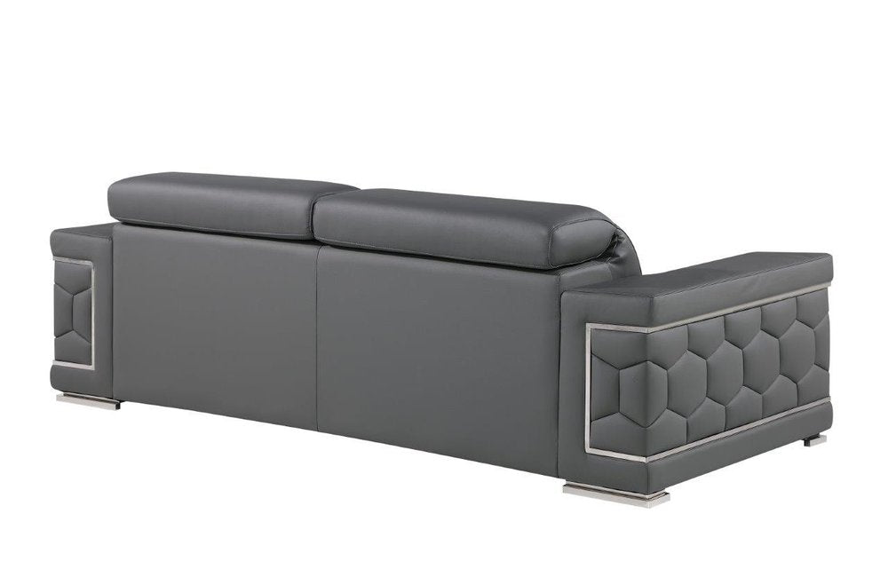 Three Piece Gray Genuine Leather Six Person Seating Set