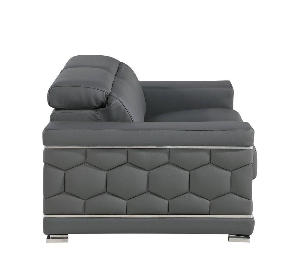 Three Piece Gray Genuine Leather Six Person Seating Set