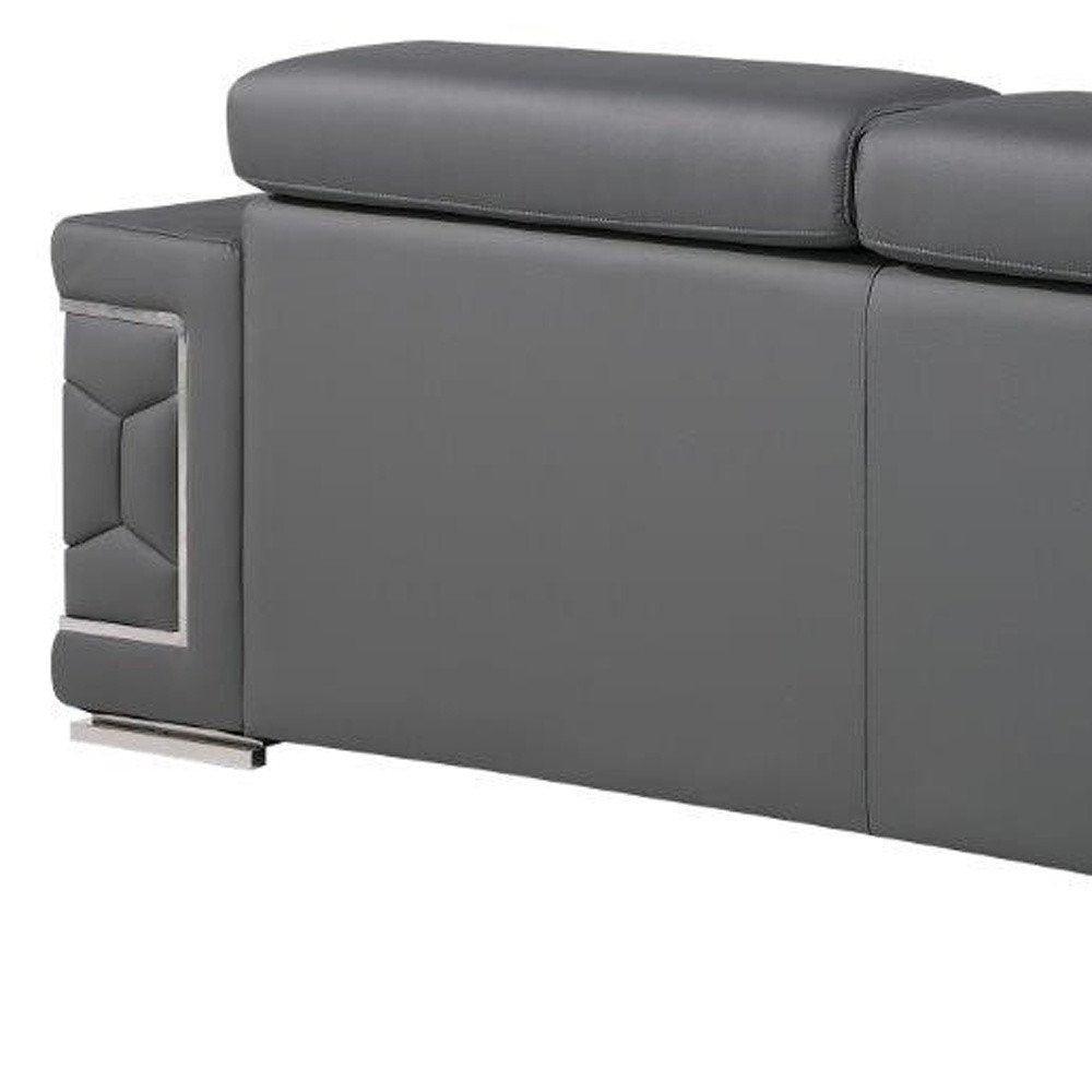Three Piece Gray Genuine Leather Six Person Seating Set