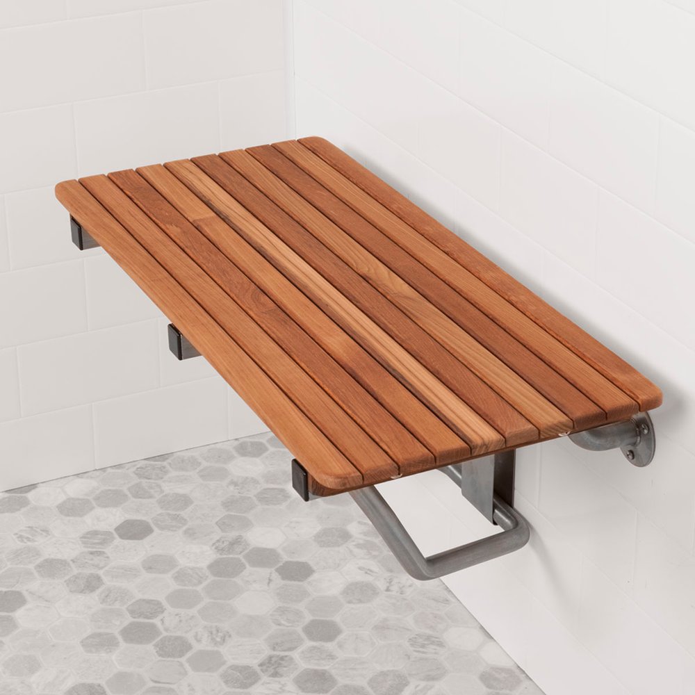 14" X 34" Brown Teak Wall Mount Rectangular Shower Bench