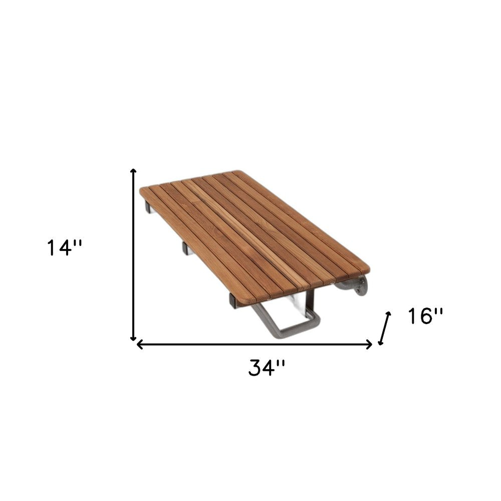 14" X 34" Brown Teak Wall Mount Rectangular Shower Bench