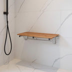 14" X 34" Brown Teak Wall Mount Rectangular Shower Bench