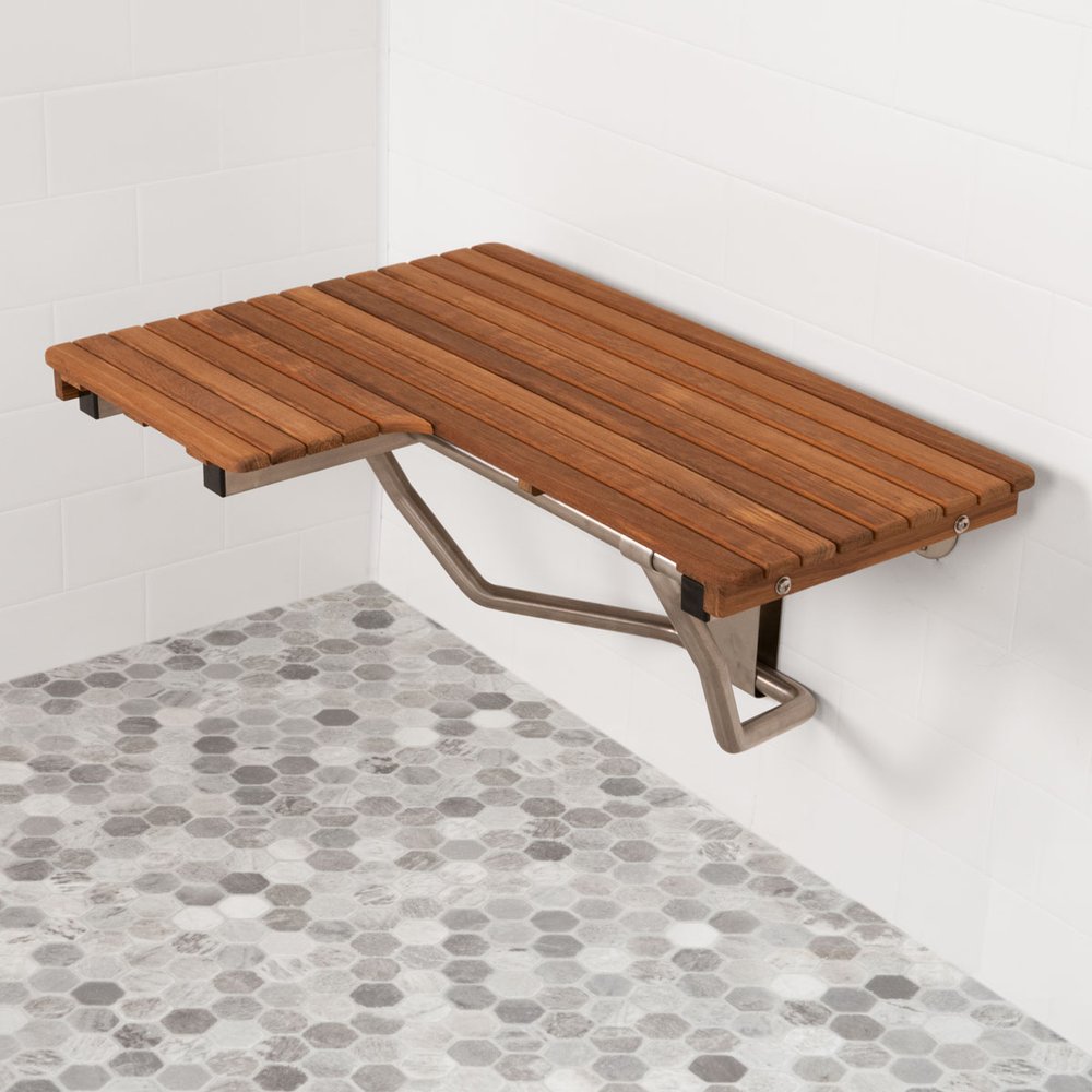 14" X 30" Brown Teak Rectangular Shower Bench