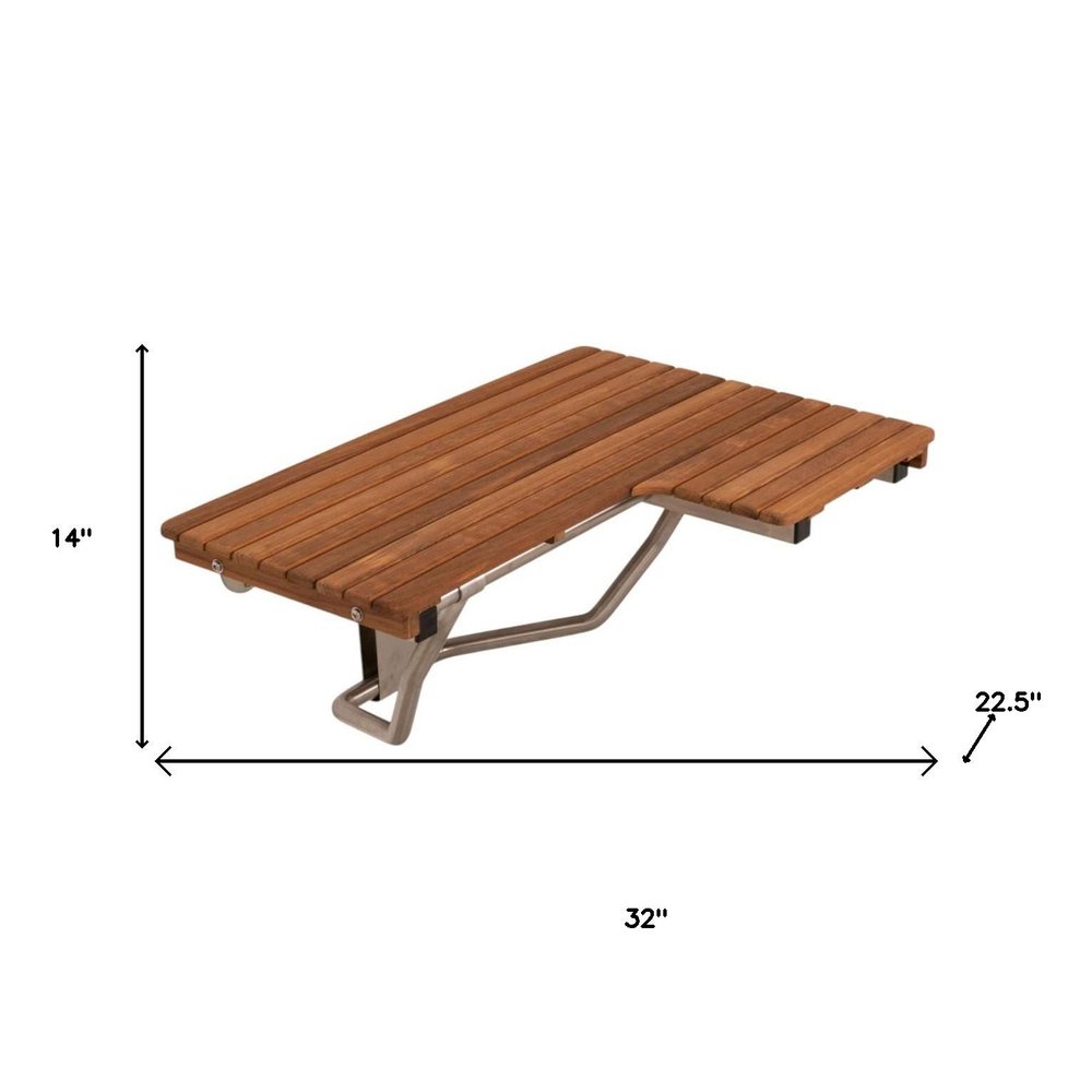 14" X 32" Brown Teak Rectangular Shower Bench