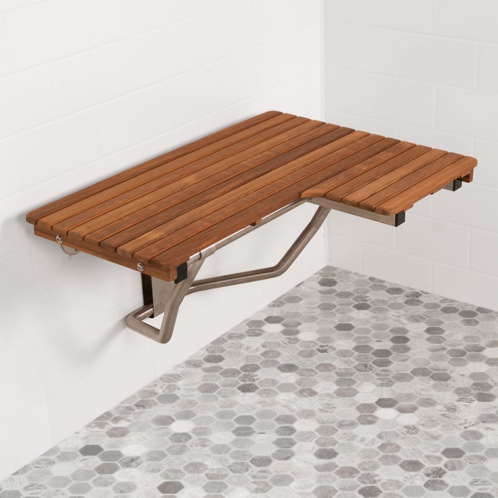 14" X 34" Brown Teak Wall Mount Rectangular Shower Bench