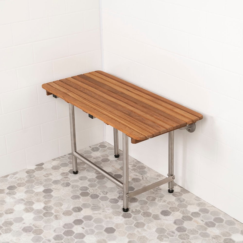 18" X 26" Brown Teak Rectangular Shower Bench