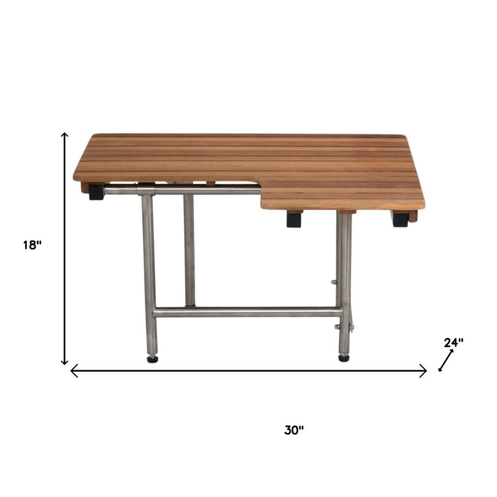 30" Brown Wall Mount Teak Rectangular Shower Bench With Legs