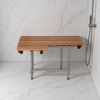30" Brown Wall Mount Teak Rectangular Shower Bench With Legs