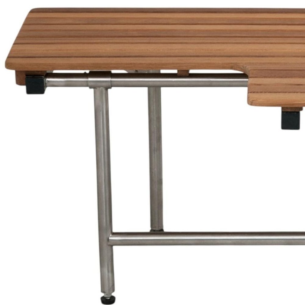 18" X 34" Brown Teak Wall Mount Rectangular Shower Bench With Legs
