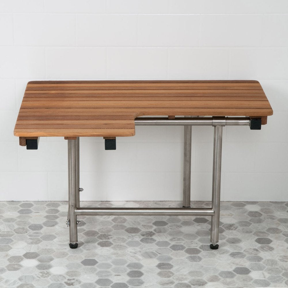 18" X 36" Brown Teak Wall Mount Rectangular Shower Bench